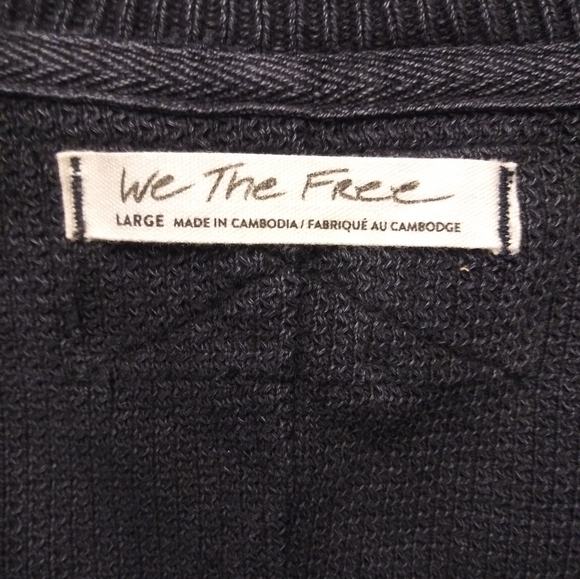 Free People Asher Thermal Knit Vneck Top Black NWT - Picture 10 of 13